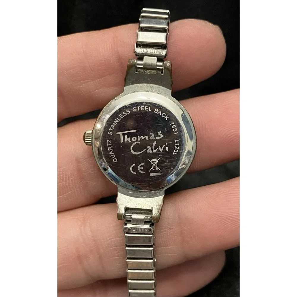Thomas Calvi Quartz Crystal Rhinestone Bezel VTG Women’s Watch Silver Tone Works